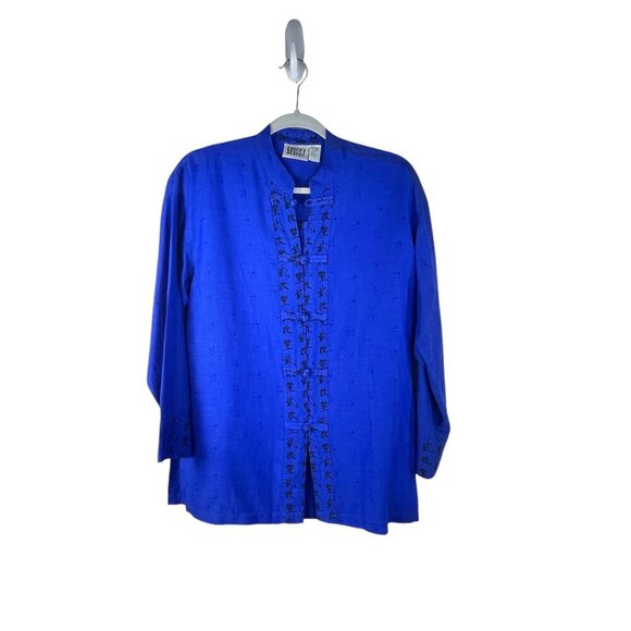 Chico’s Design Silk Linen Asian Inspired Kimono Long Sleeve Top - Picture 1 of 9